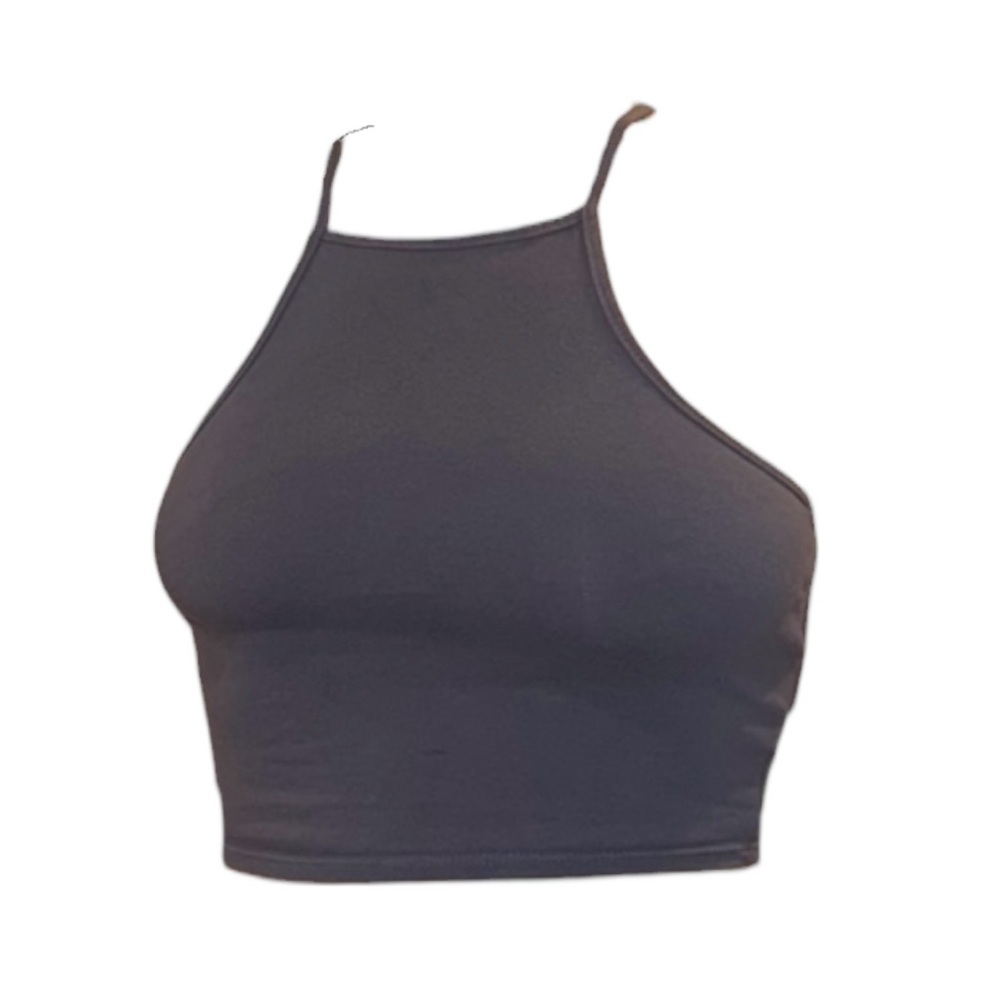 Slate Blue Cropped Halter Tank Top